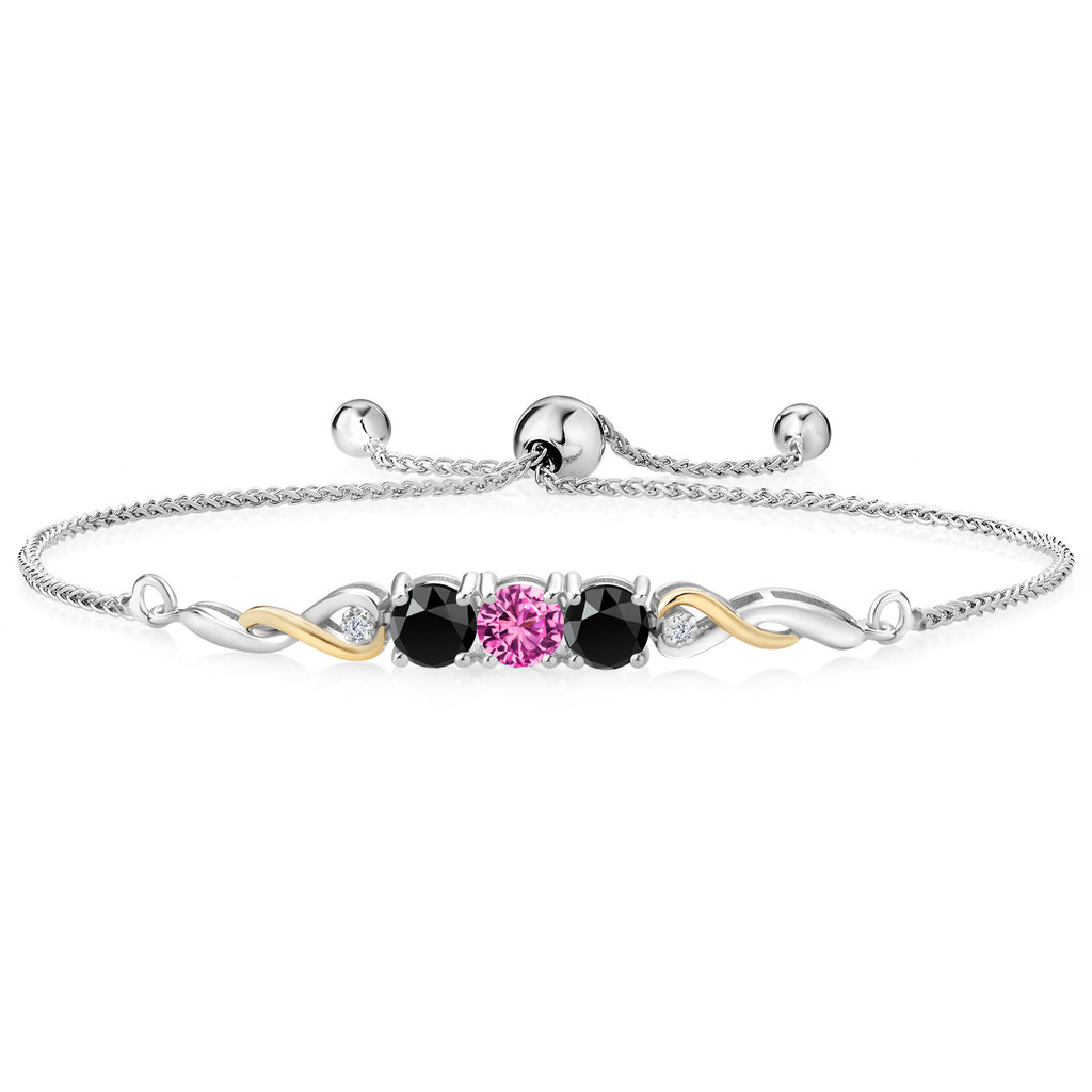 Pink Created Sapphire - September_Bracelet in 925 Sterling Silver and 10K Yellow Gold