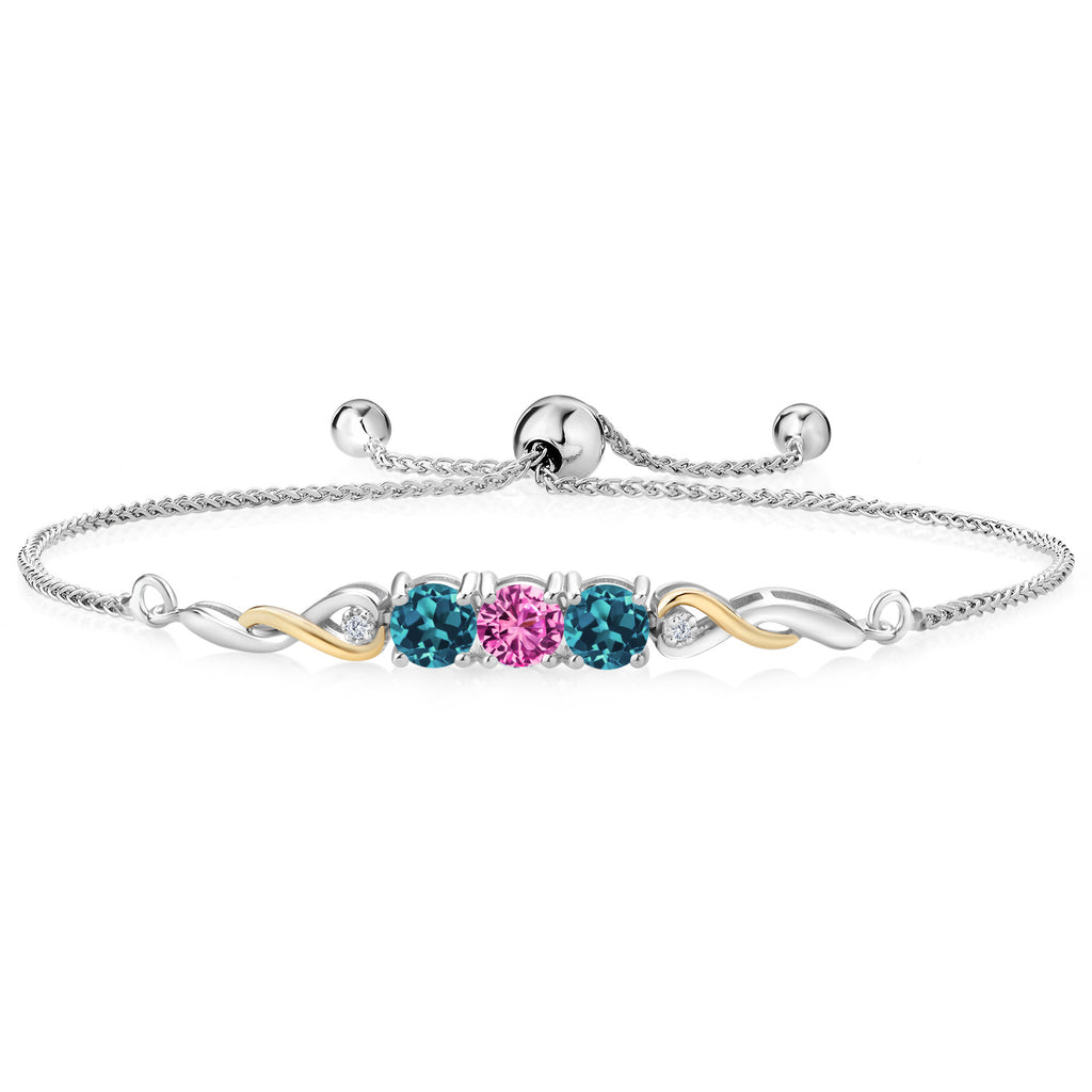 Pink Created Sapphire - September_Bracelet in 925 Sterling Silver and 10K Yellow Gold