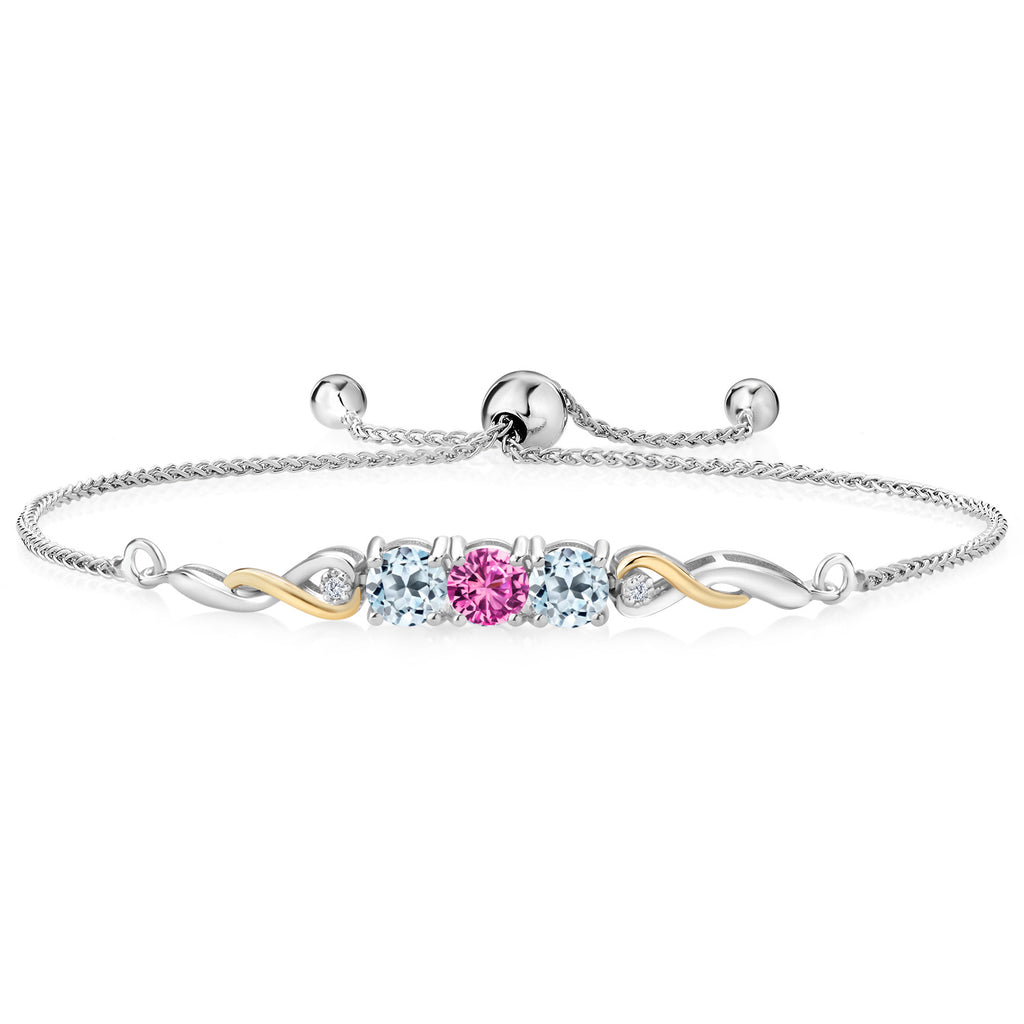 Pink Created Sapphire - September_Bracelet in 925 Sterling Silver and 10K Yellow Gold