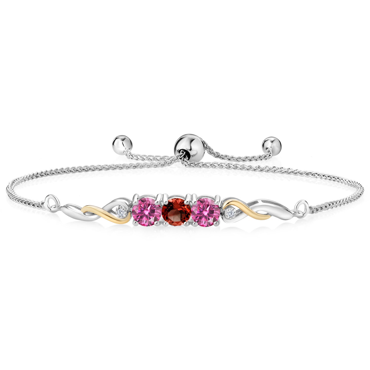 Garnet - January_Bracelet in 925 Sterling Silver and 10K Yellow Gold