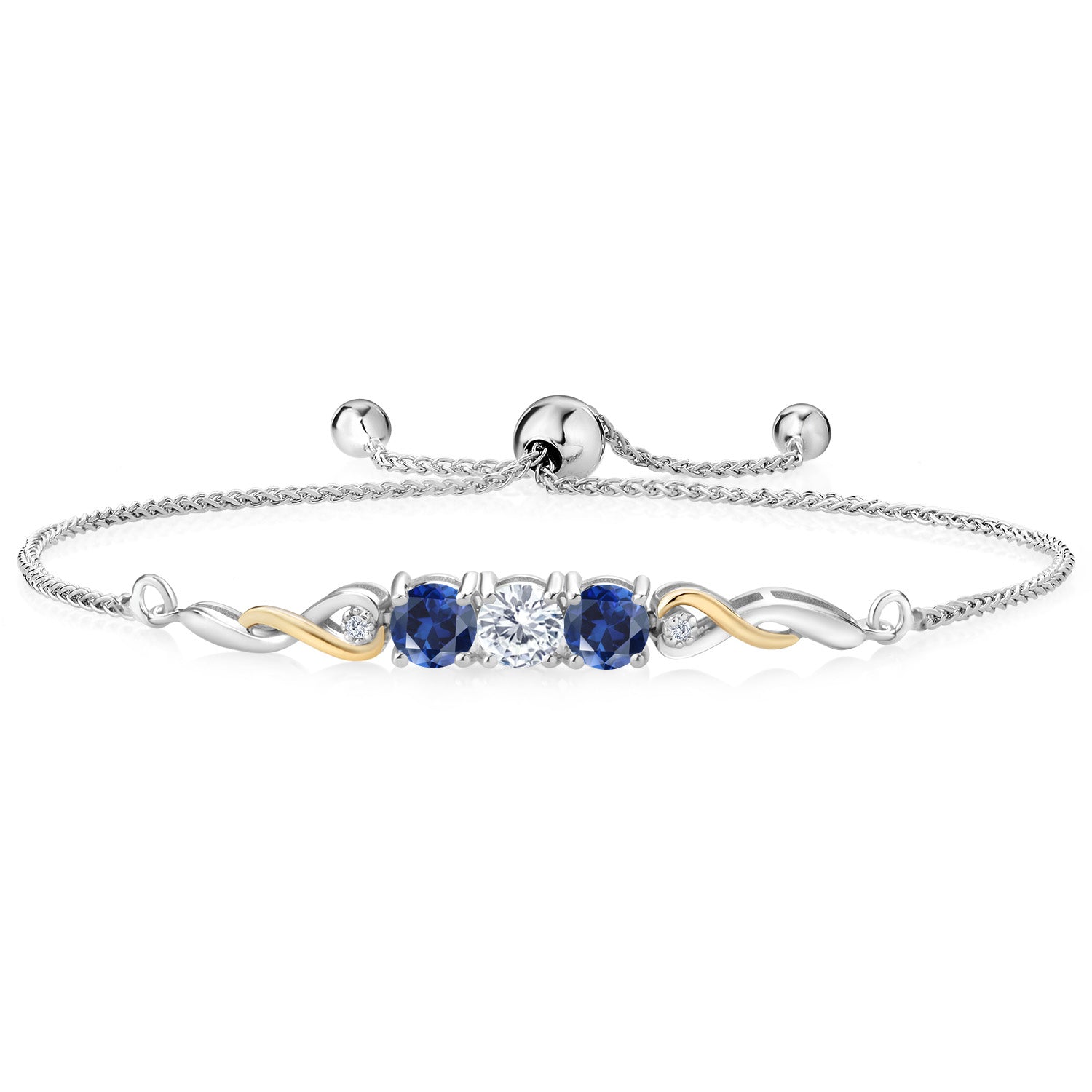 White Lab Grown Diamond - April_Bracelet in 925 Sterling Silver and 10K Yellow Gold