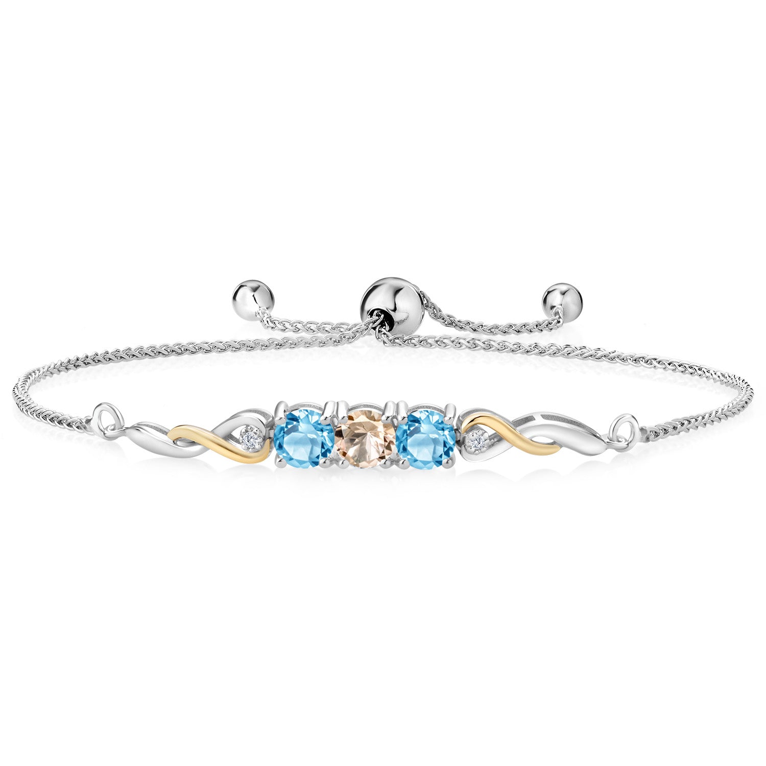 Morganite - October_Bracelet in 925 Sterling Silver and 10K Yellow Gold