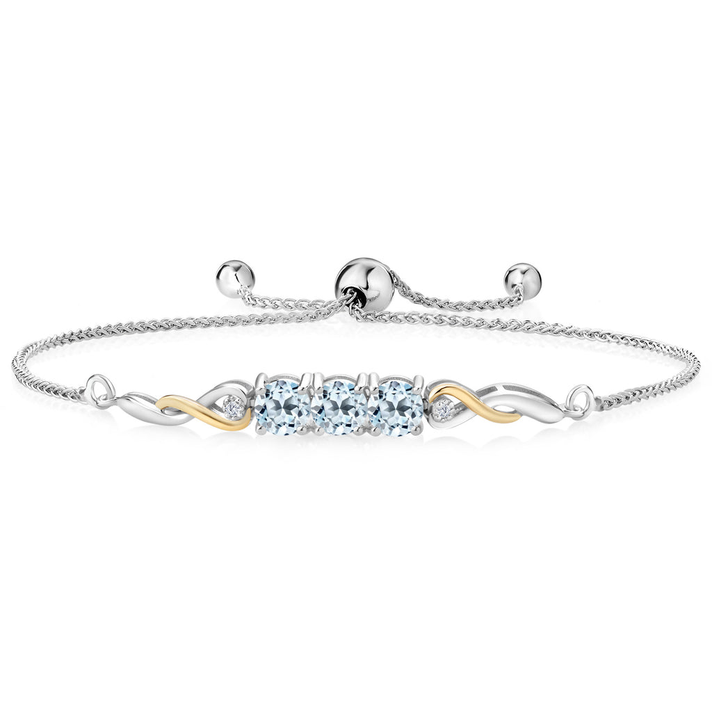 Sky Blue Topaz - November_Bracelet in 925 Sterling Silver and 10K Yellow Gold
