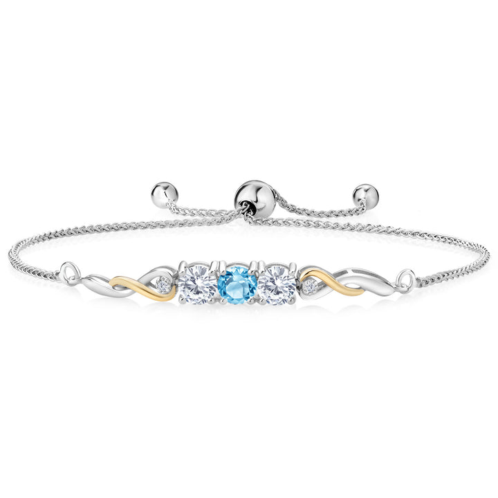 Swiss Blue Topaz - November_Bracelet in 925 Sterling Silver and 10K Yellow Gold