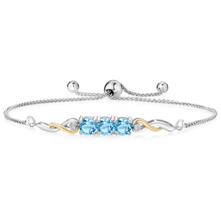 Swiss Blue Topaz - November_Bracelet in 925 Sterling Silver and 10K Yellow Gold