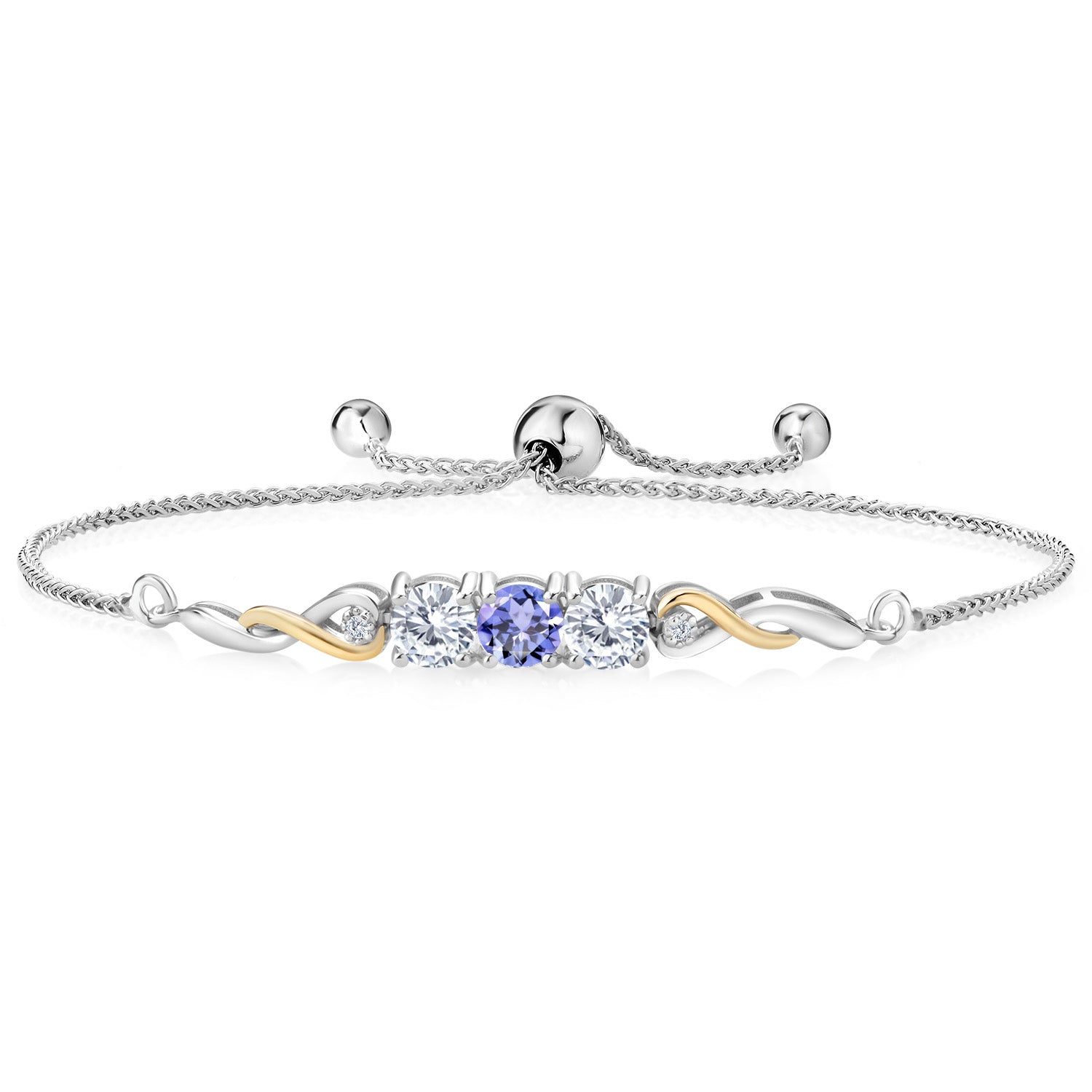 925 Sterling Silver and 10K Yellow Gold Blue Tanzanite Tennis Bracelet For Women (1.48 Cttw, Gemstone December Birthstone, Fully Adjustable Up to 9 Inch)