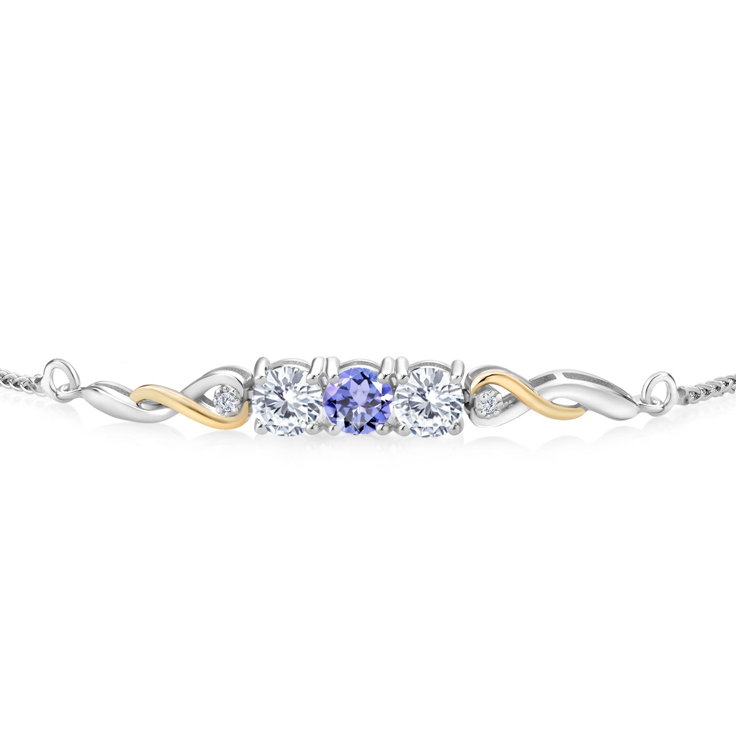 925 Sterling Silver and 10K Yellow Gold Blue Tanzanite Tennis Bracelet For Women (1.48 Cttw, Gemstone December Birthstone, Fully Adjustable Up to 9 Inch)