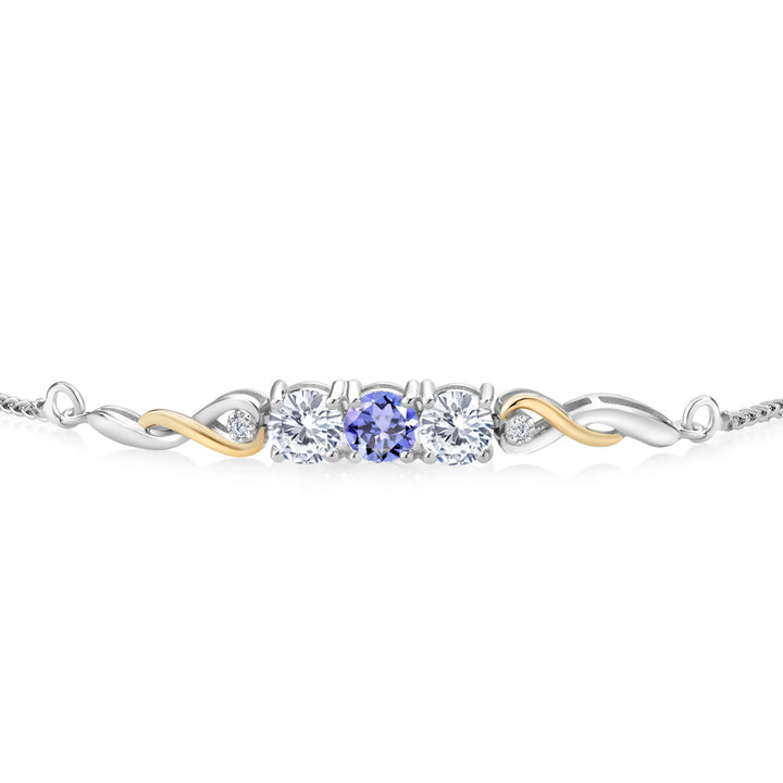 925 Sterling Silver and 10K Yellow Gold Blue Tanzanite Tennis Bracelet For Women (1.48 Cttw, Gemstone December Birthstone, Fully Adjustable Up to 9 Inch)