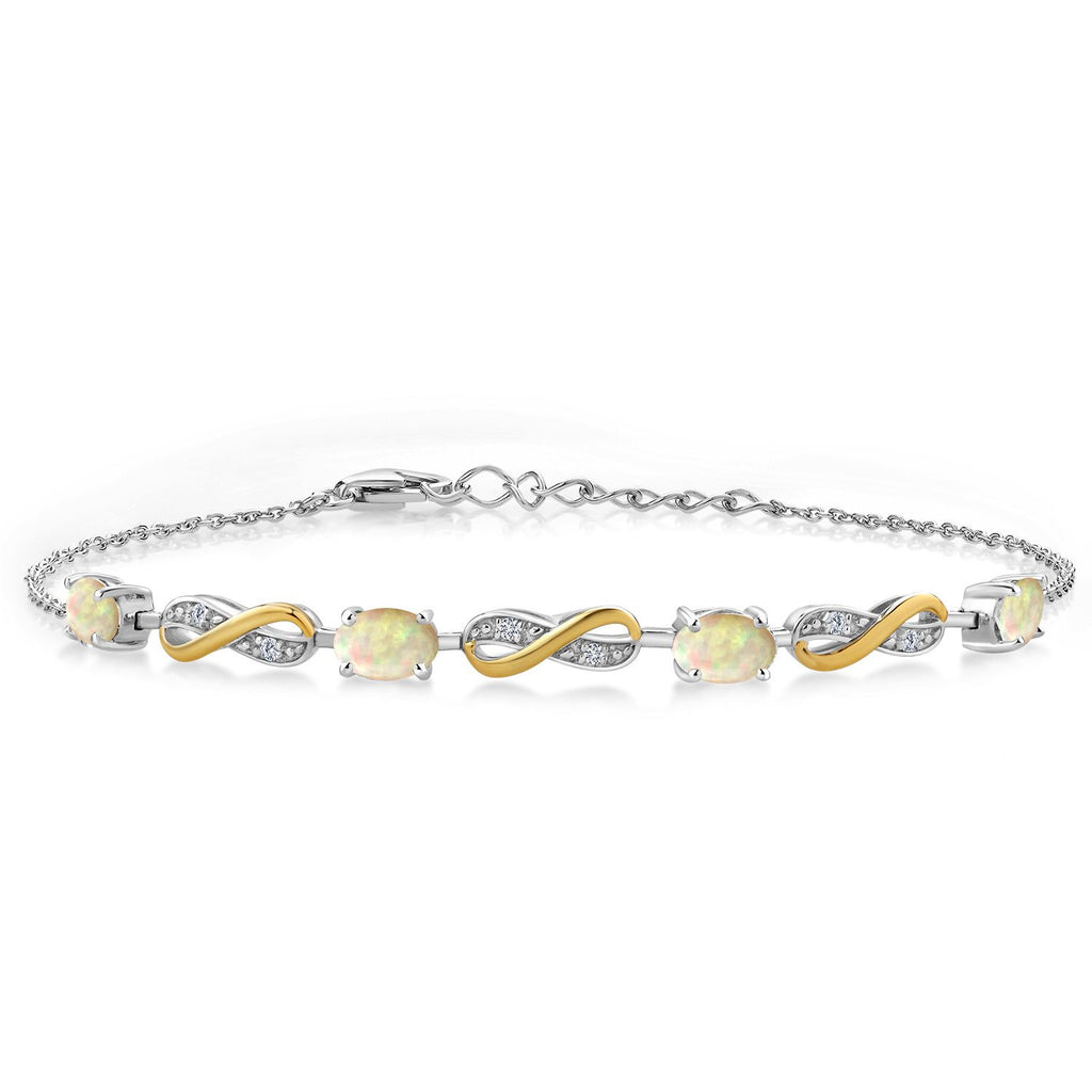 Ethiopian Opal-Cabochon - October_Bracelet in 925 Sterling Silver and 10K Yellow Gold