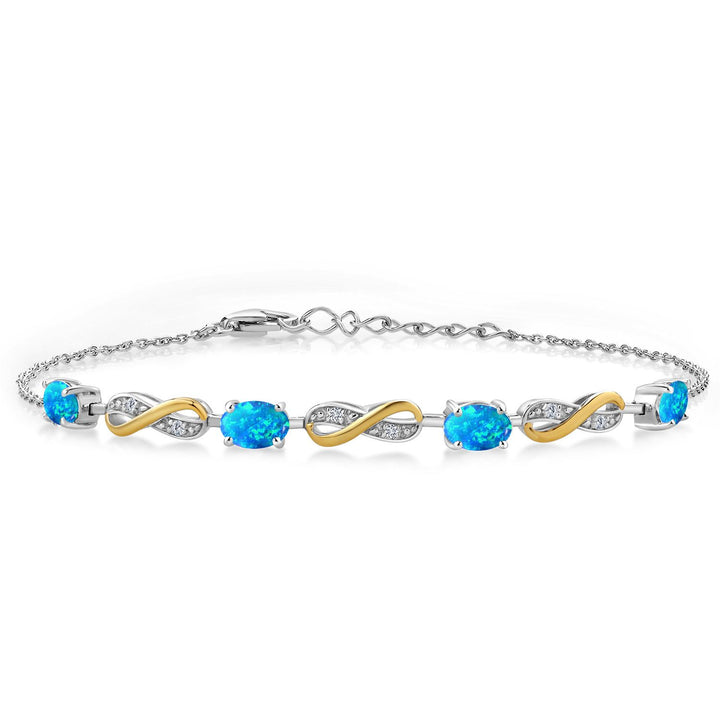 Blue Simulated Opal-Cabochon - October_Bracelet in 925 Sterling Silver and 10K Yellow Gold