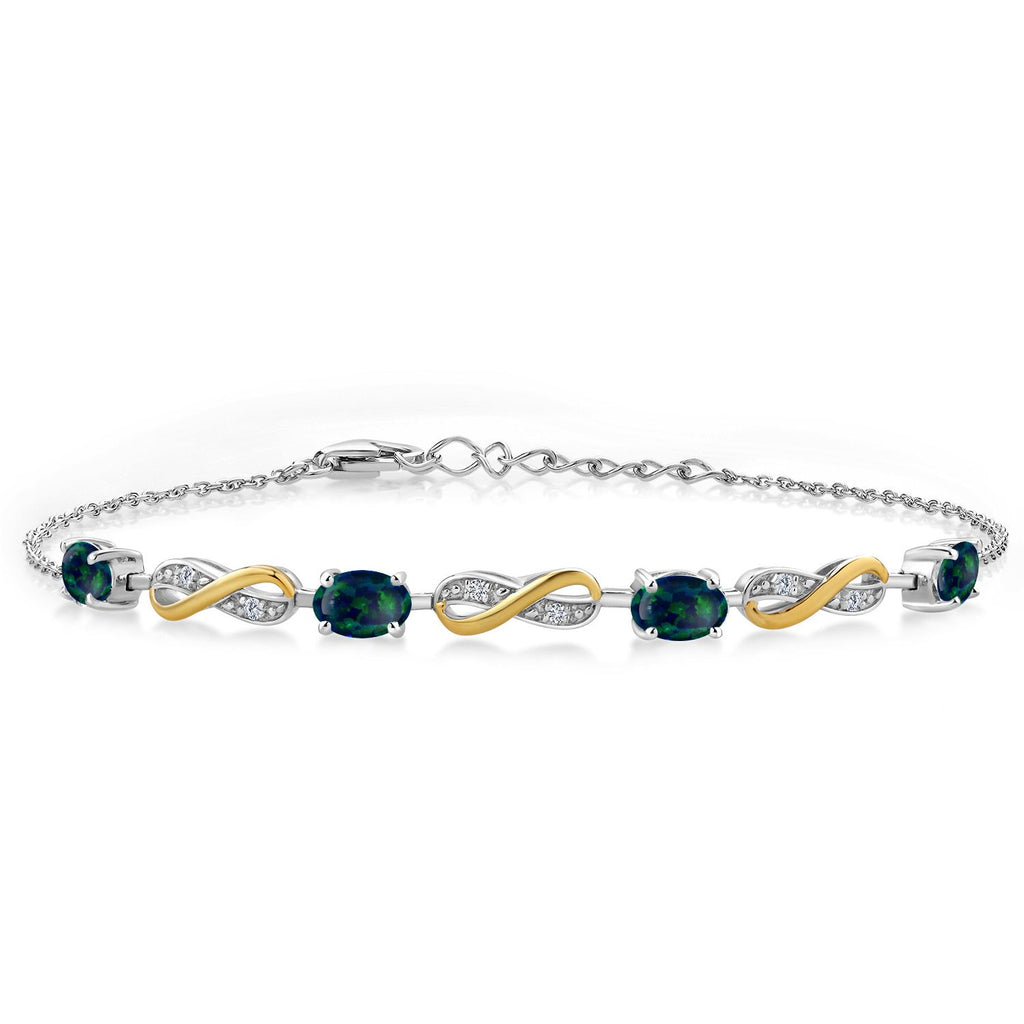 Green Simulated Opal-Cabochon - October_Bracelet in 925 Sterling Silver and 10K Yellow Gold