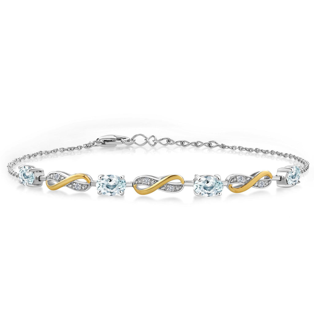 Aquamarine - March_Bracelet in 925 Sterling Silver and 10K Yellow Gold