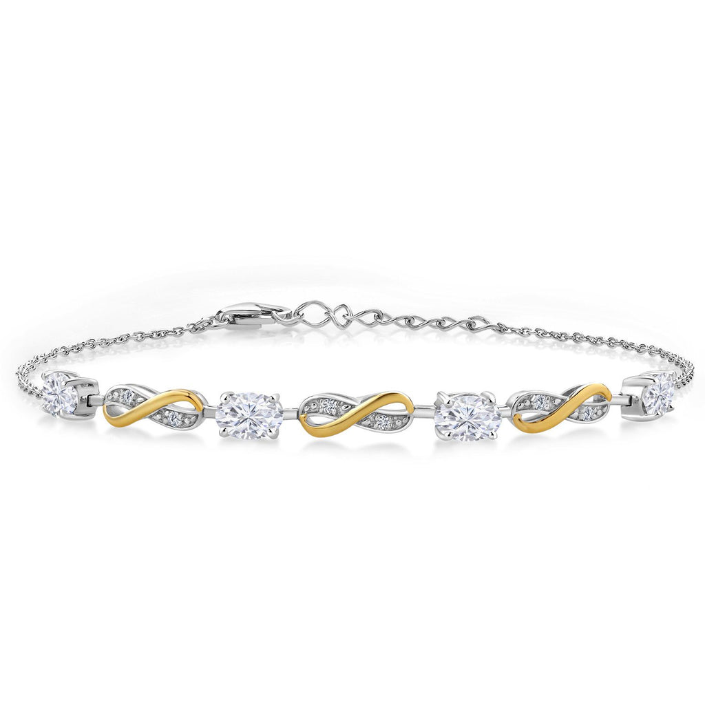 White Moissanite - April_Bracelet in 925 Sterling Silver and 10K Yellow Gold