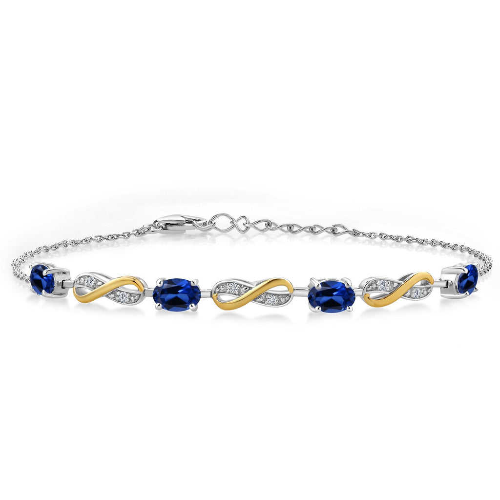 Blue Created Sapphire - September_Bracelet in 925 Sterling Silver and 10K Yellow Gold