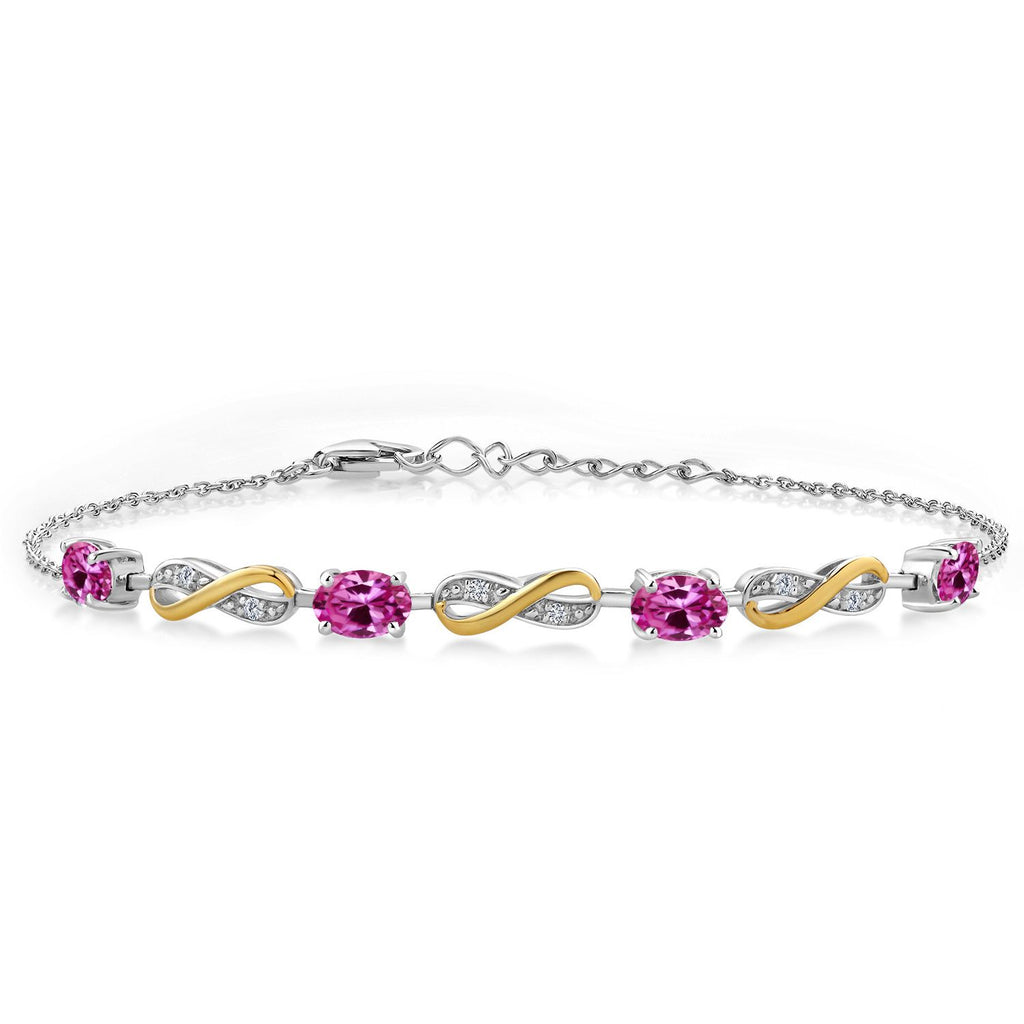 Pink Created Sapphire - September_Bracelet in 925 Sterling Silver and 10K Yellow Gold