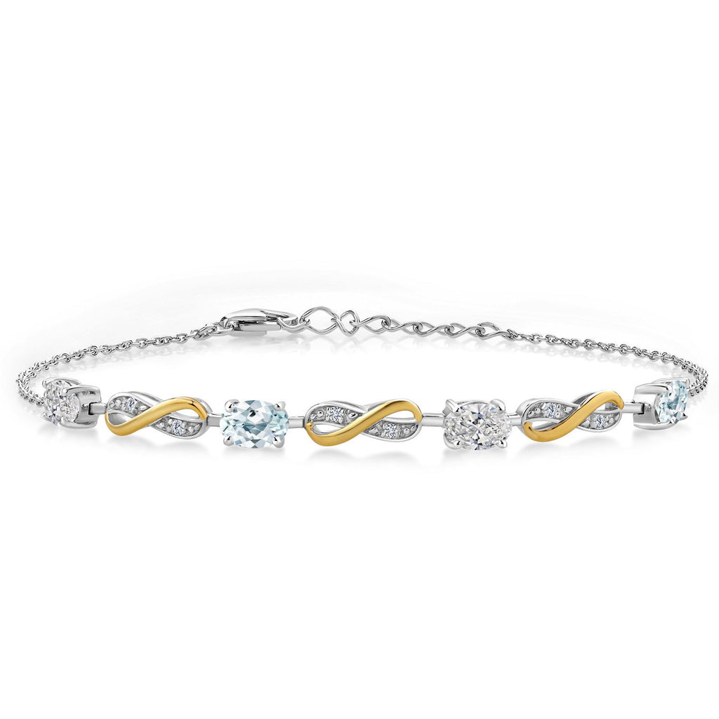 Aquamarine - March_Bracelet in 925 Sterling Silver and 10K Yellow Gold