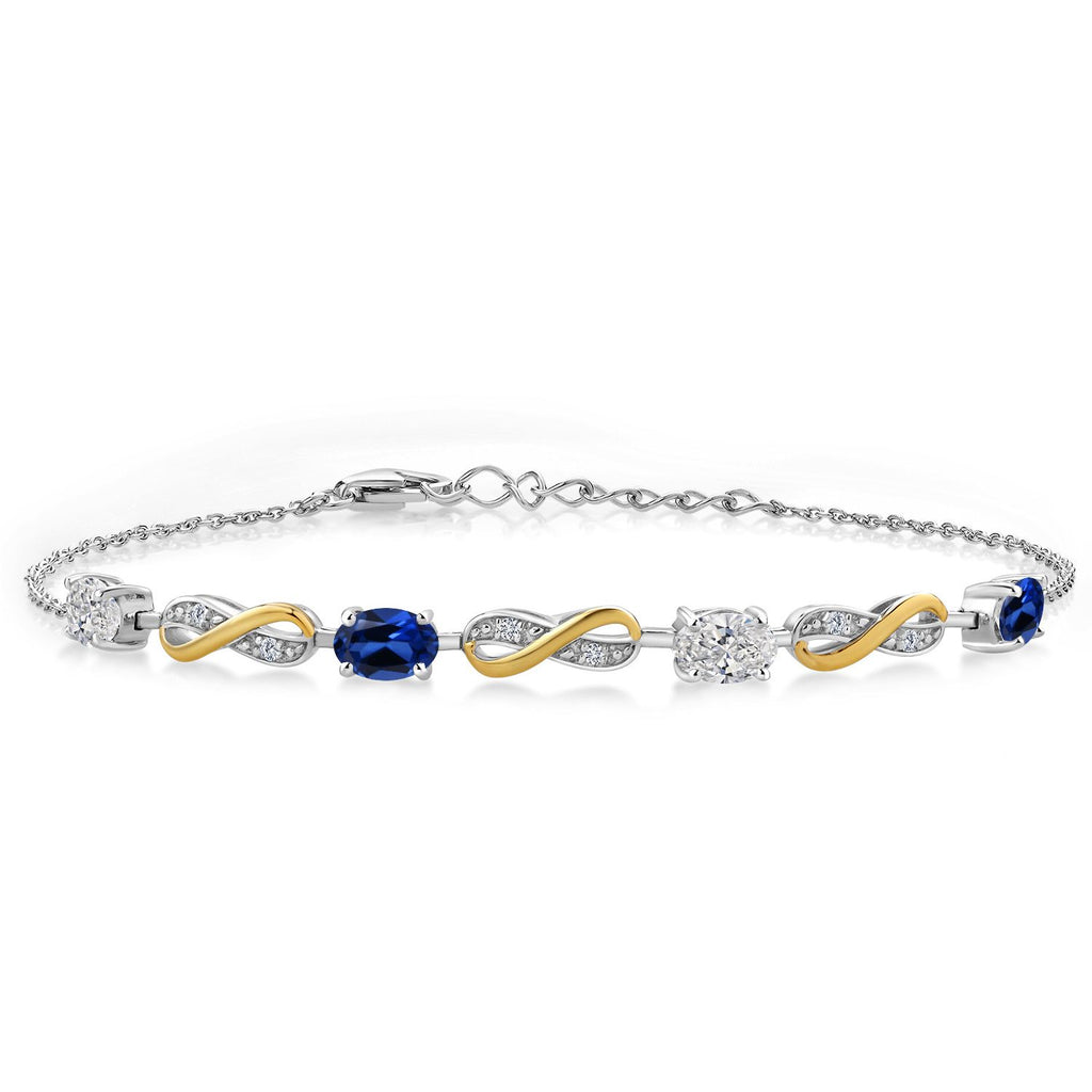 Blue Created Sapphire - September_Bracelet in 925 Sterling Silver and 10K Yellow Gold