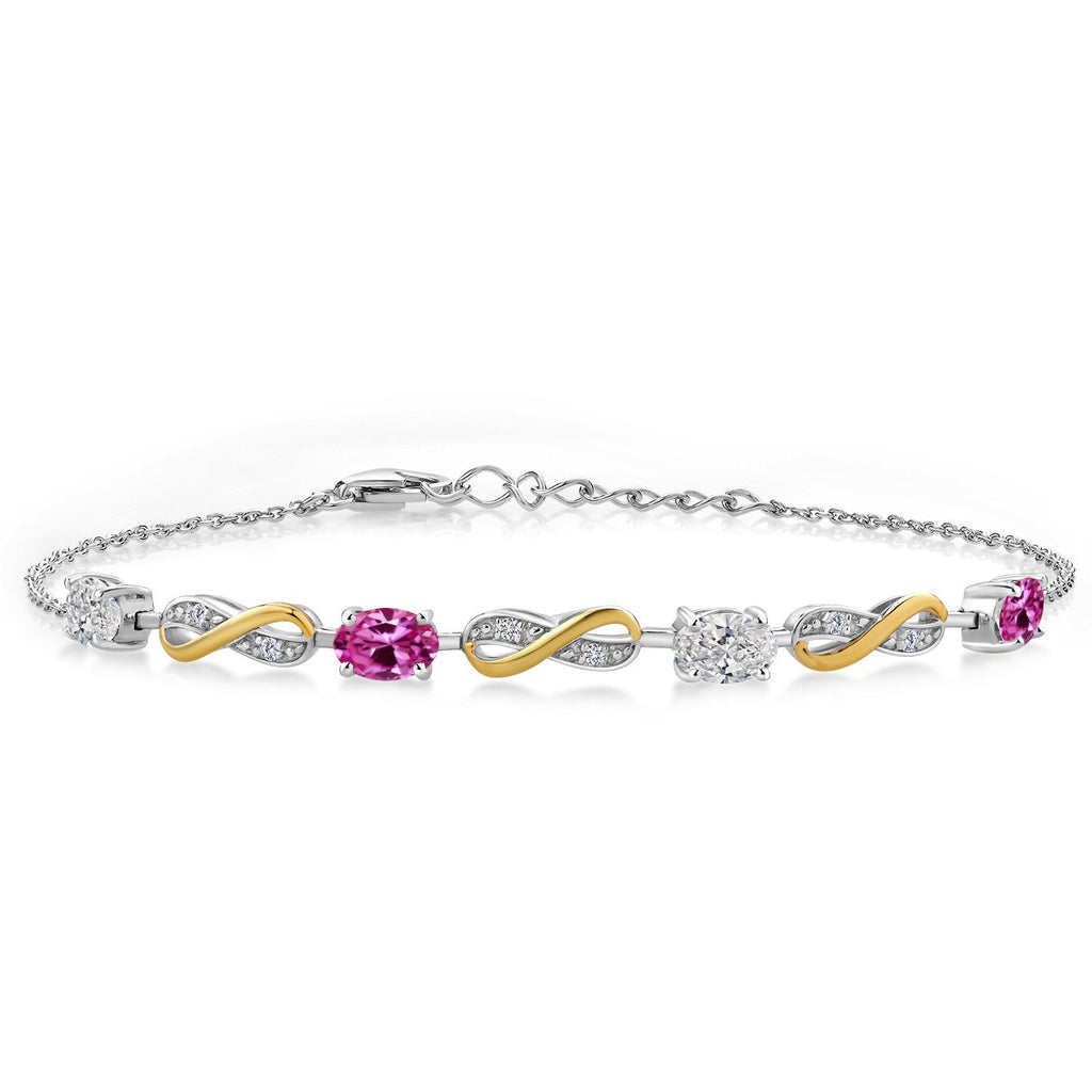 Pink Created Sapphire - September_Bracelet in 925 Sterling Silver and 10K Yellow Gold