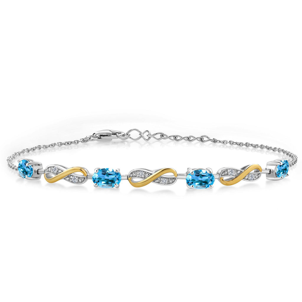Swiss Blue Topaz - November_Bracelet in 925 Sterling Silver and 10K Yellow Gold