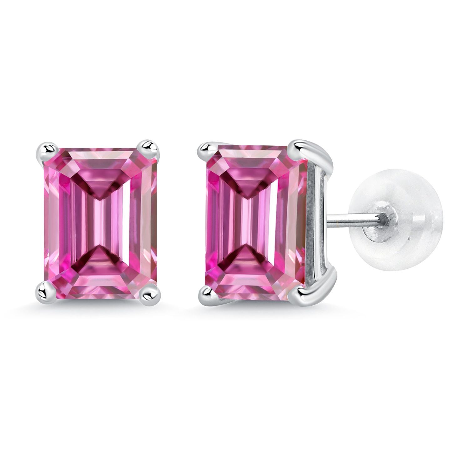 Pink Moissanite - April_Earrings in 14K White Gold