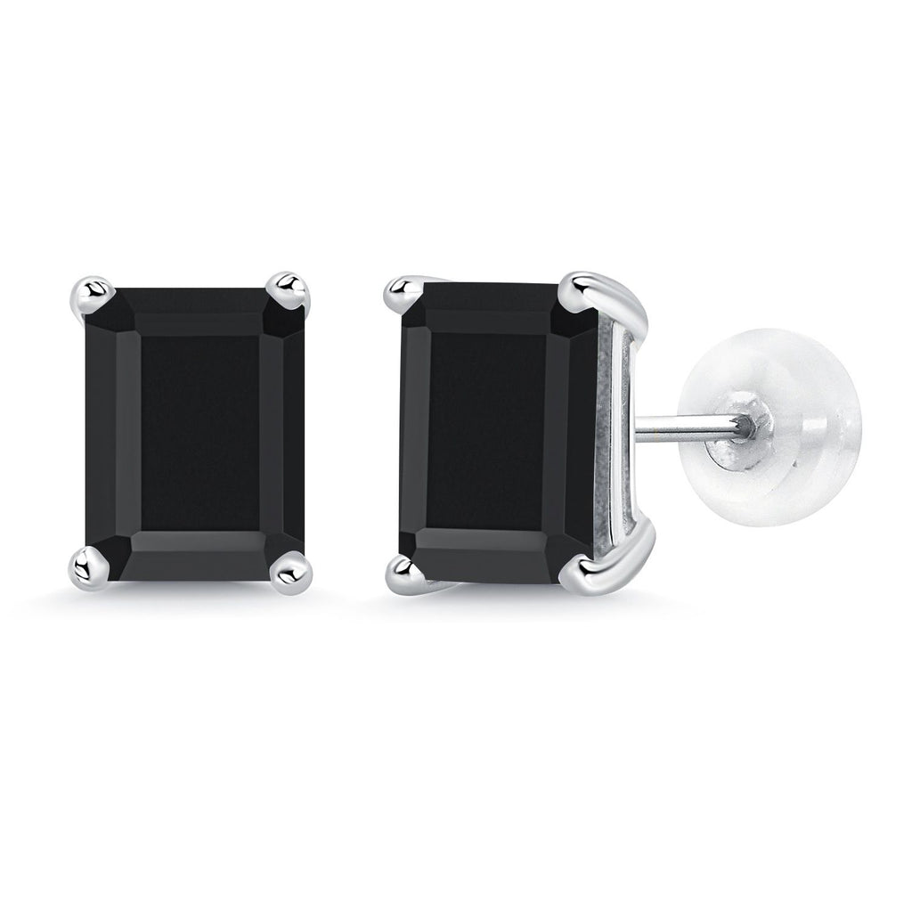 Gem Stone King 14K White Gold Gemstone Birthstone Stud Earrings | Emerald Cut 8X6MM | White Gold Earrings For Women Men