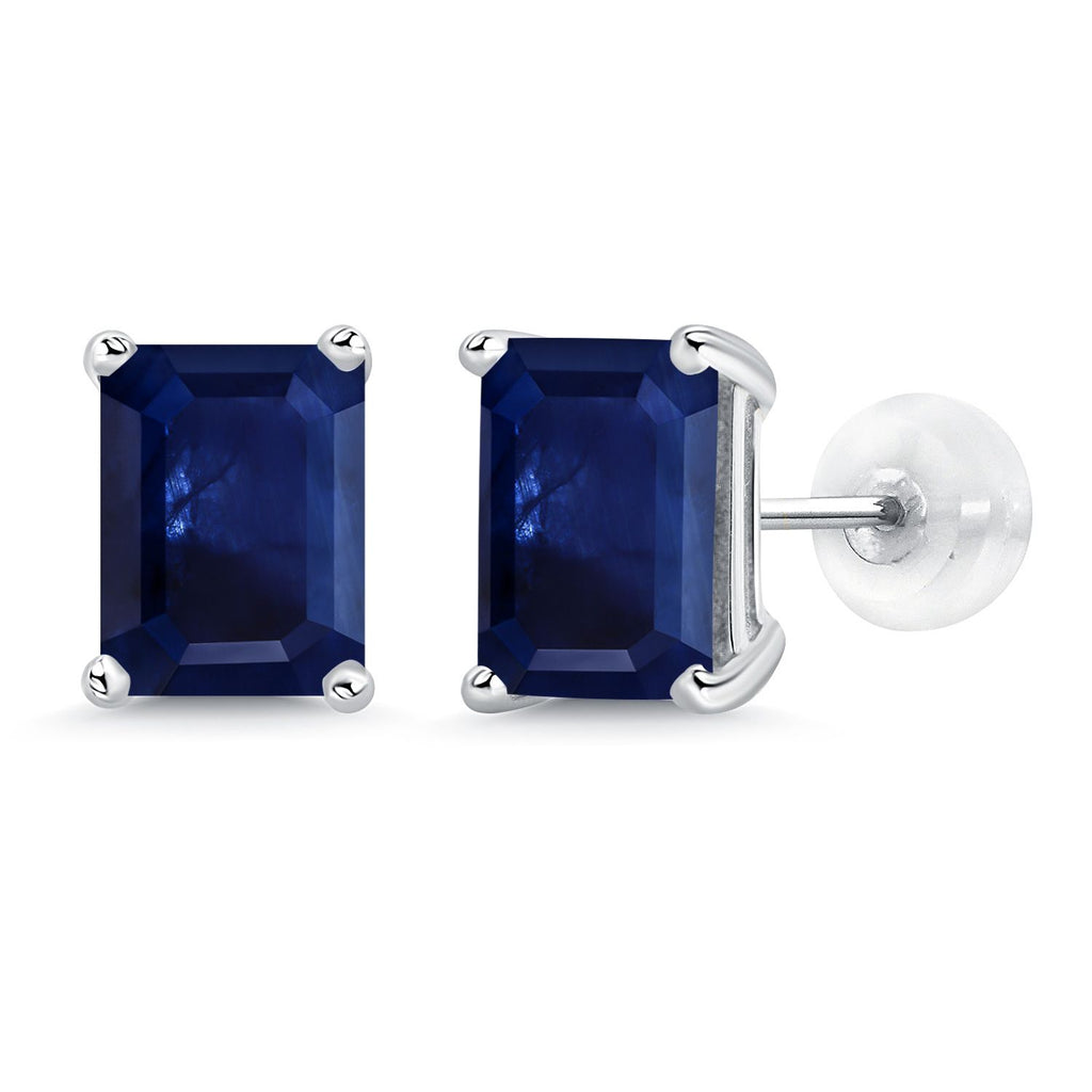 Gem Stone King 14K White Gold Gemstone Birthstone Stud Earrings | Emerald Cut 8X6MM | White Gold Earrings For Women Men