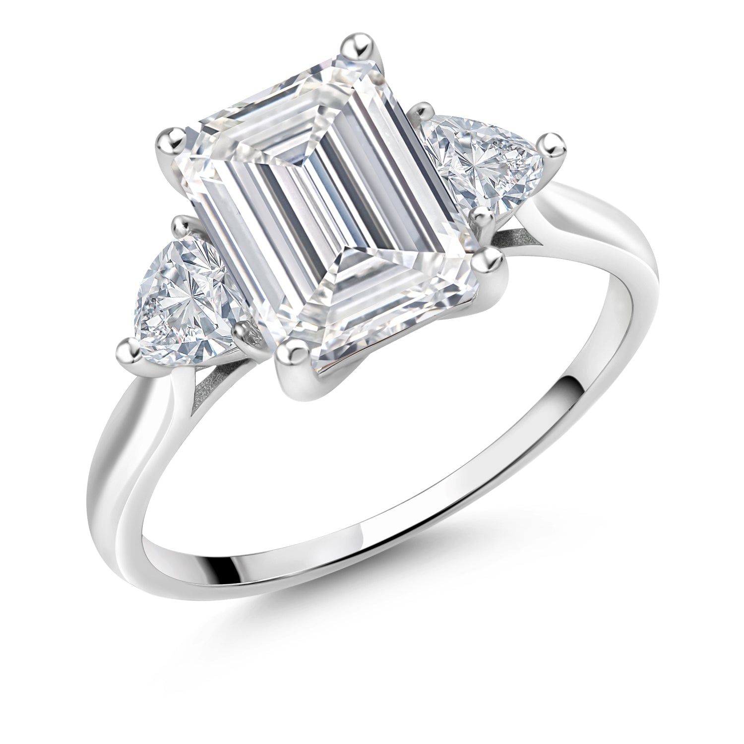 3.44 Cttw IGI Certified Lab Grown Diamond 10K White Gold Engagement Ring For Women | Center 3 Ct Emerald Cut | F-G Color VS1 Clarity | Available in Size 5,6,7,8,9