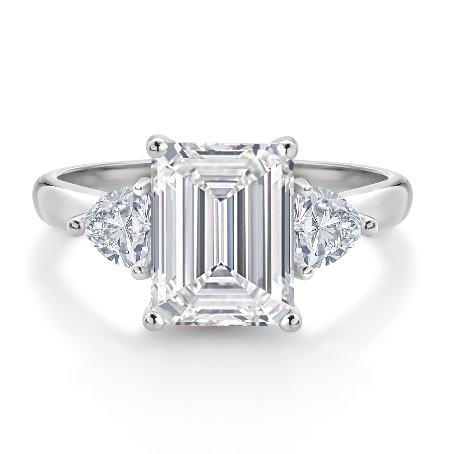 3.44 Cttw IGI Certified Lab Grown Diamond 10K White Gold Engagement Ring For Women | Center 3 Ct Emerald Cut | F-G Color VS1 Clarity | Available in Size 5,6,7,8,9