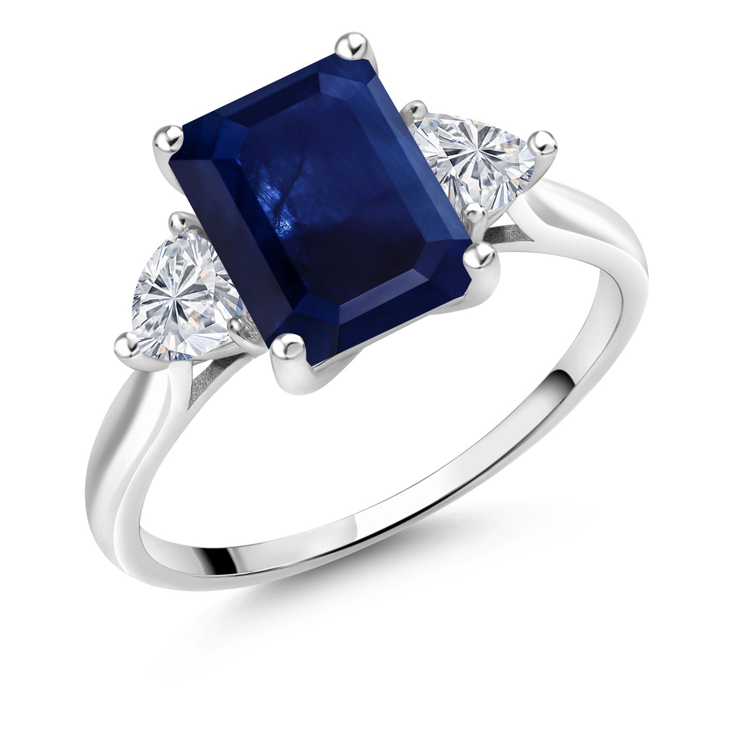 10K White Gold Blue Sapphire and Lab Grown Diamond Engagement Ring For Women | 2.89 Cttw | Octagon 9X7MM | Gemstone September Birthstone | Available in Size 5,6,7,8,9