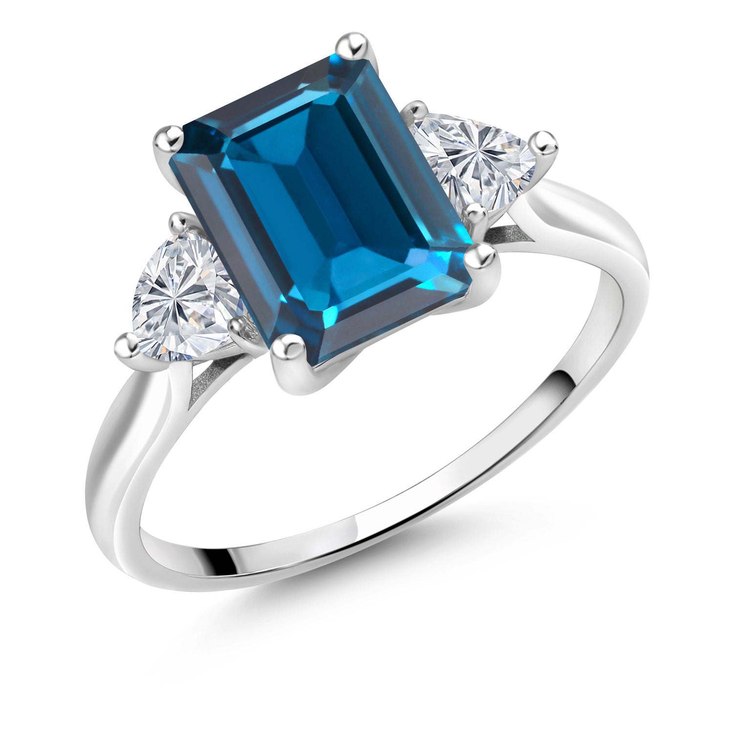 10K White Gold London Blue Topaz and Lab Grown Diamond Engagement Ring For Women | 3.15 Cttw | Emerald Cut 9X7MM | Gemstone November Birthstone | Available in Size 5,6,7,8,9