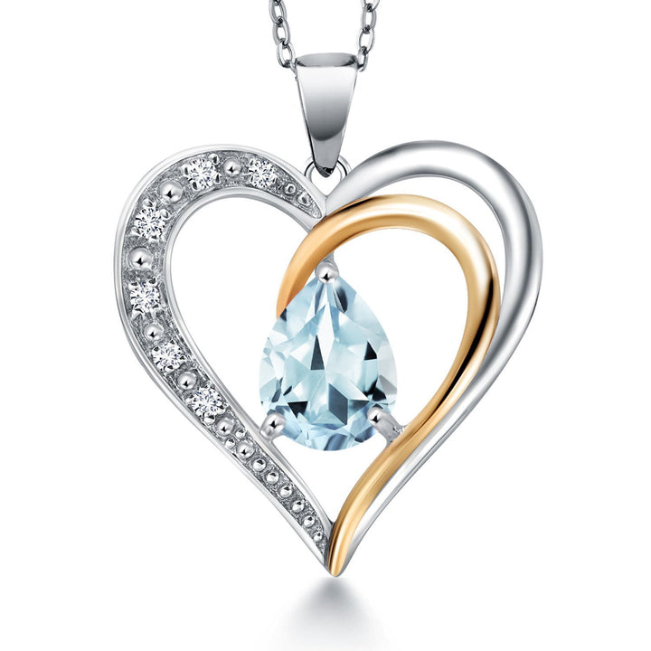 Heart Shape Necklace For Women | Gemstone Birthstone and Lab Grown Diamond | 925 Sterling Silver and 10K Yellow Gold | 8X6MM Pear Shaped | Heart Pendant Necklace By Keren Hanan