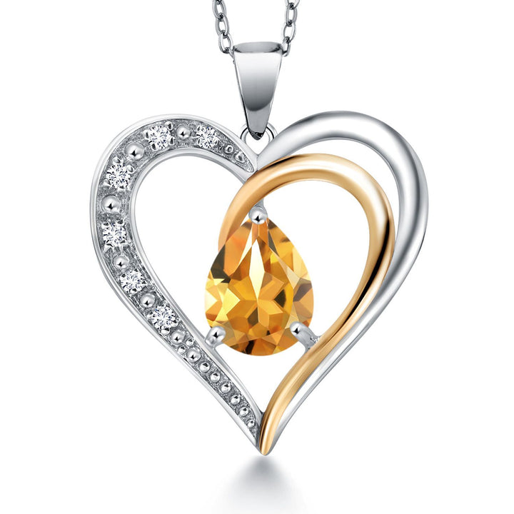 Heart Shape Necklace For Women | Gemstone Birthstone and Lab Grown Diamond | 925 Sterling Silver and 10K Yellow Gold | 8X6MM Pear Shaped | Heart Pendant Necklace By Keren Hanan