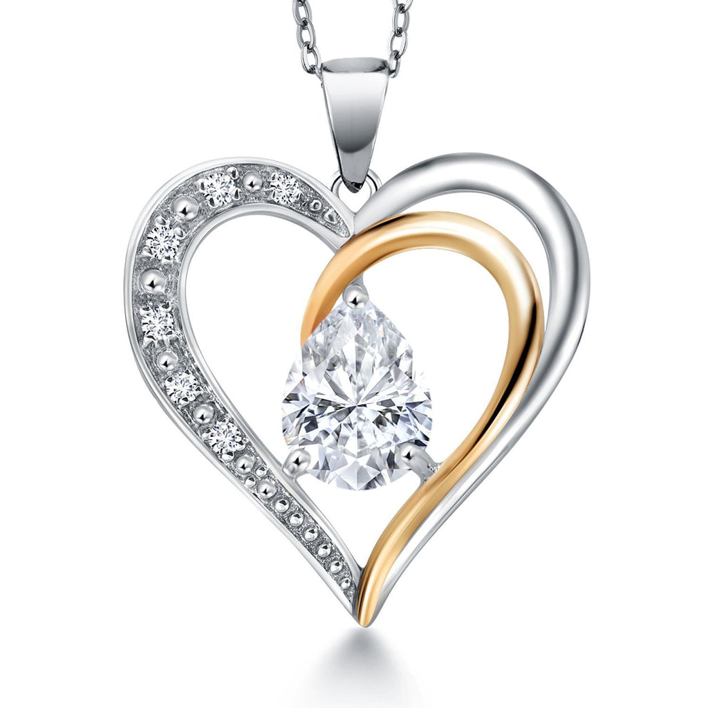 Gem Stone King Heart Shape Necklace For Women | Gemstone Birthstone and Lab Grown Diamond | 925 Sterling Silver and 10K Yellow Gold | 8X6MM Pear Shaped | Heart Pendant Necklace By Keren Hanan