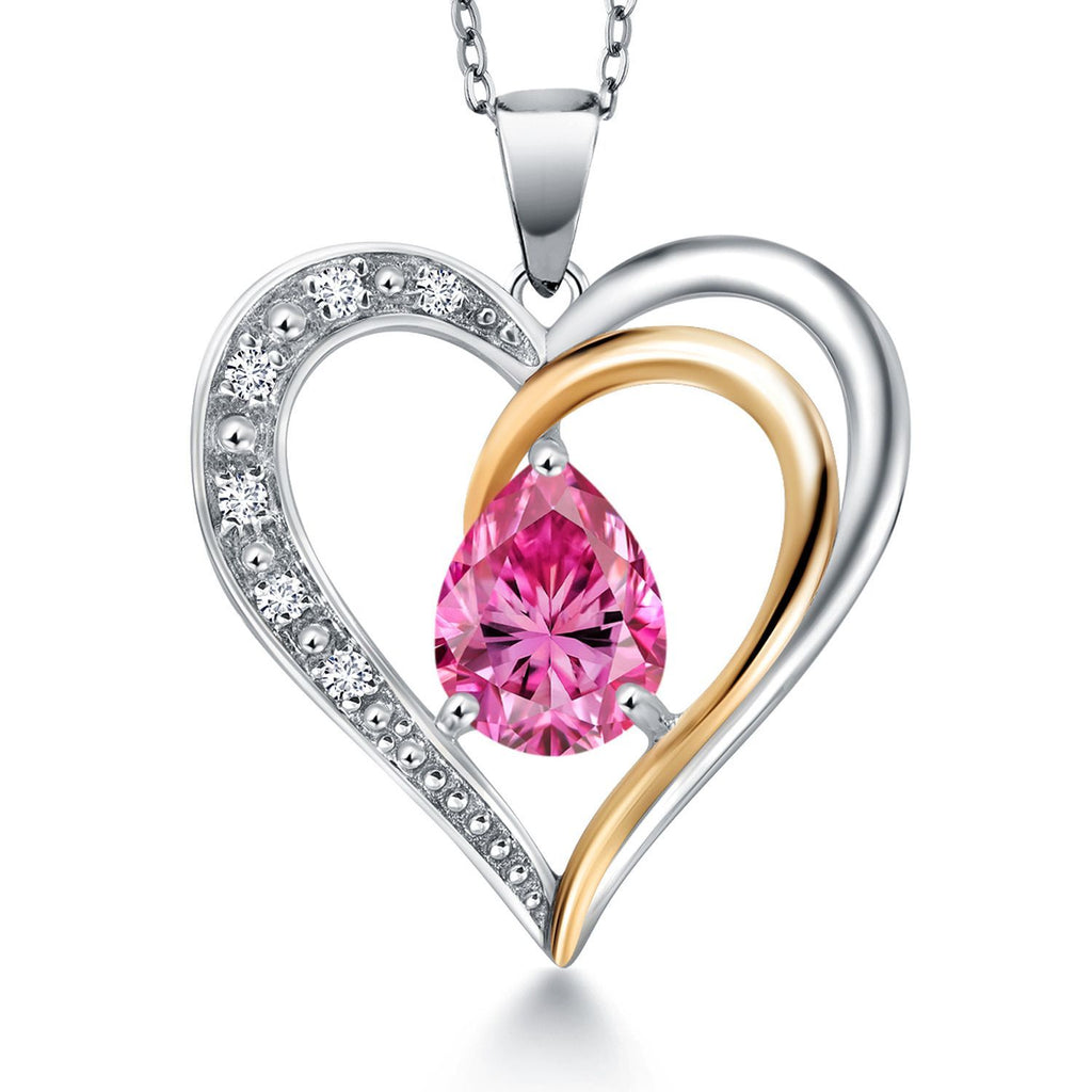 Pink Moissanite_Pendant in 925 Sterling Silver and 10K Yellow Gold