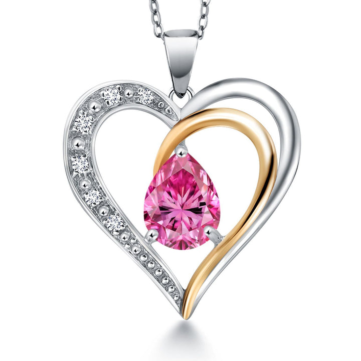 Pink Moissanite_Pendant in 925 Sterling Silver and 10K Yellow Gold