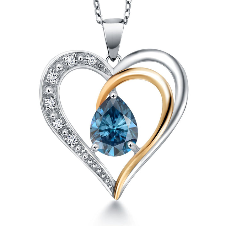 Heart Shape Necklace For Women | Gemstone Birthstone and Lab Grown Diamond | 925 Sterling Silver and 10K Yellow Gold | 8X6MM Pear Shaped | Heart Pendant Necklace By Keren Hanan
