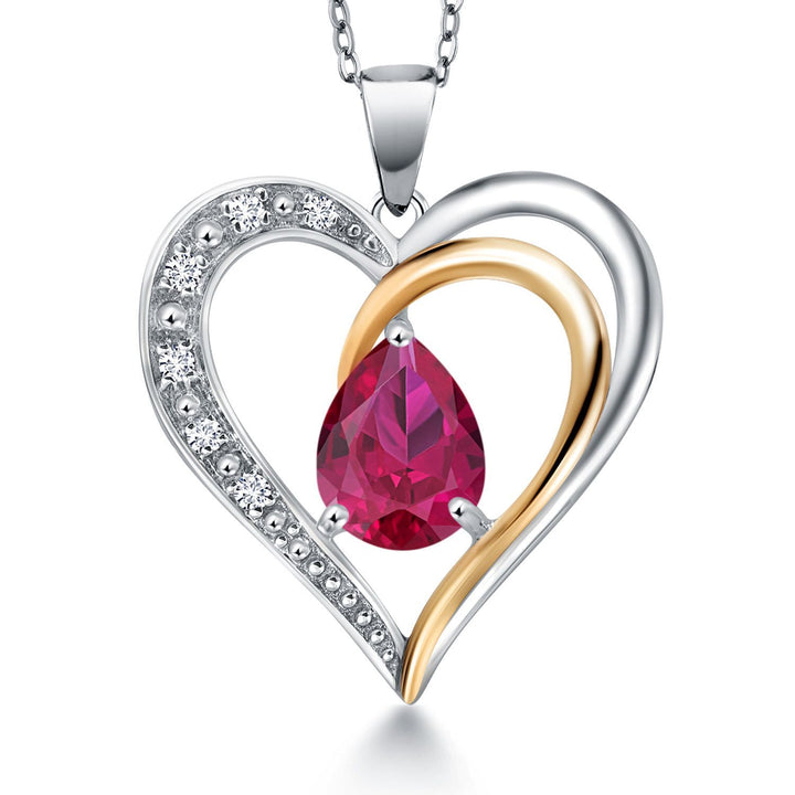 Heart Shape Necklace For Women | Gemstone Birthstone and Lab Grown Diamond | 925 Sterling Silver and 10K Yellow Gold | 8X6MM Pear Shaped | Heart Pendant Necklace By Keren Hanan