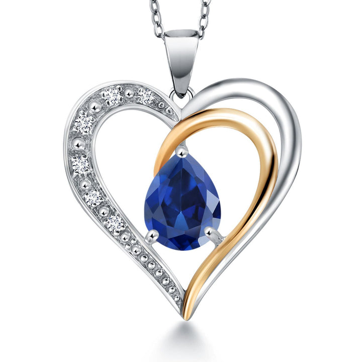 Heart Shape Necklace For Women | Gemstone Birthstone and Lab Grown Diamond | 925 Sterling Silver and 10K Yellow Gold | 8X6MM Pear Shaped | Heart Pendant Necklace By Keren Hanan