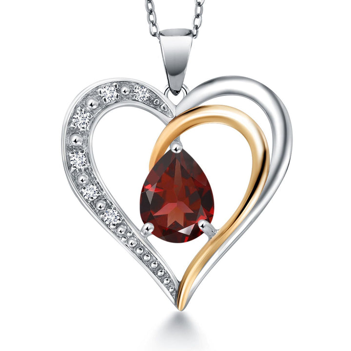 Gem Stone King Heart Shape Necklace For Women | Gemstone Birthstone and Lab Grown Diamond | 925 Sterling Silver and 10K Yellow Gold | 8X6MM Pear Shaped | Heart Pendant Necklace By Keren Hanan