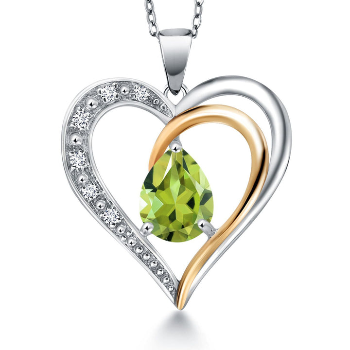 Heart Shape Necklace For Women | Gemstone Birthstone and Lab Grown Diamond | 925 Sterling Silver and 10K Yellow Gold | 8X6MM Pear Shaped | Heart Pendant Necklace By Keren Hanan