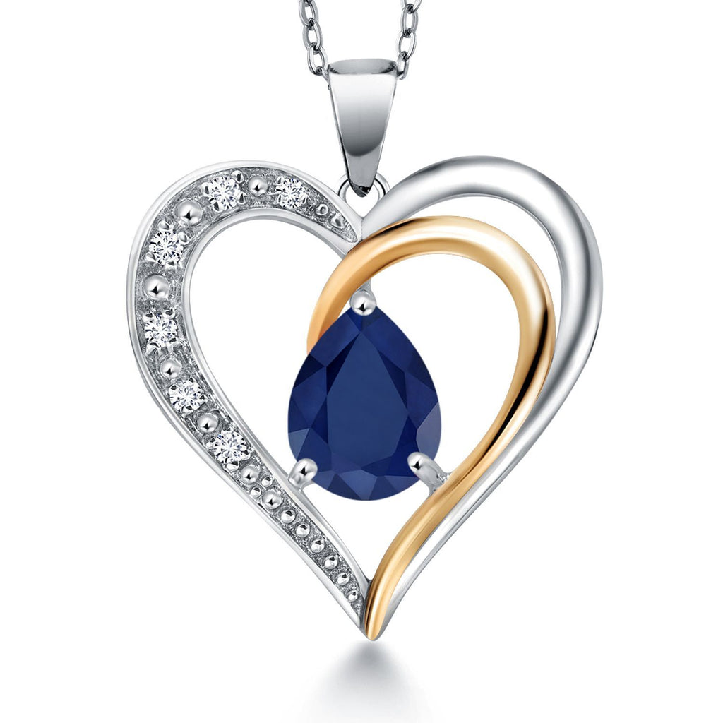 Blue Sapphire_Pendant in 925 Sterling Silver and 10K Yellow Gold