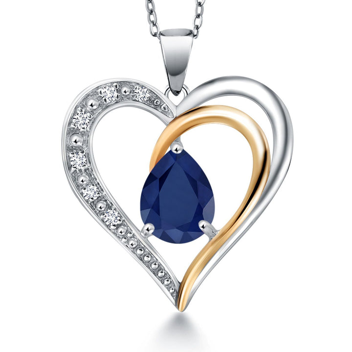 Gem Stone King Heart Shape Necklace For Women | Gemstone Birthstone and Lab Grown Diamond | 925 Sterling Silver and 10K Yellow Gold | 8X6MM Pear Shaped | Heart Pendant Necklace By Keren Hanan