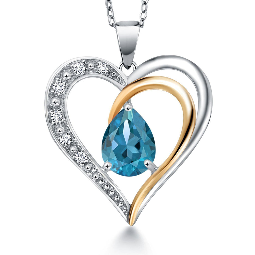 London Blue Topaz_Pendant in 925 Sterling Silver and 10K Yellow Gold