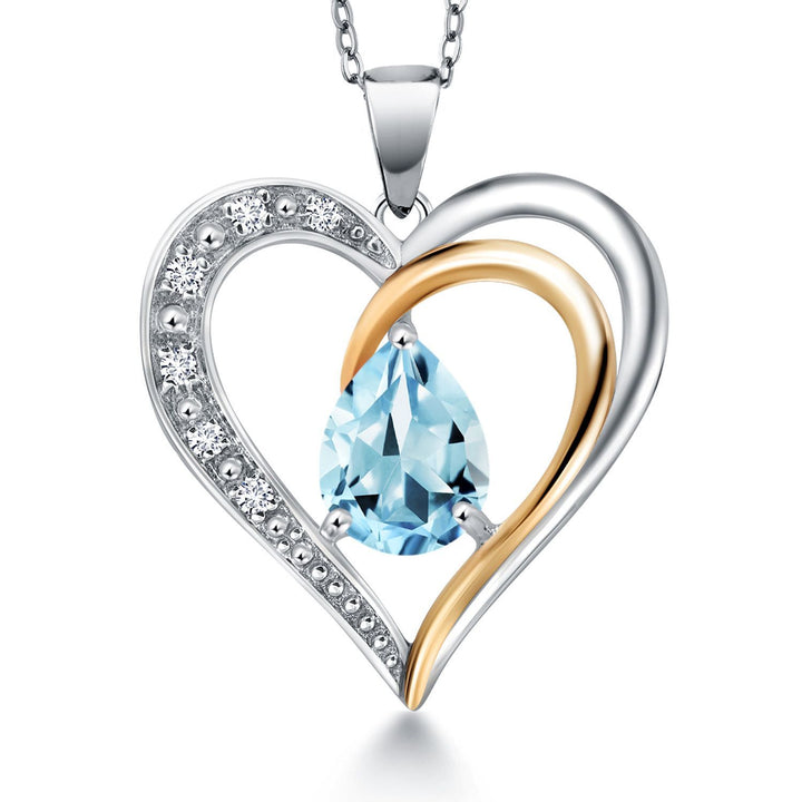 Heart Shape Necklace For Women | Gemstone Birthstone and Lab Grown Diamond | 925 Sterling Silver and 10K Yellow Gold | 8X6MM Pear Shaped | Heart Pendant Necklace By Keren Hanan
