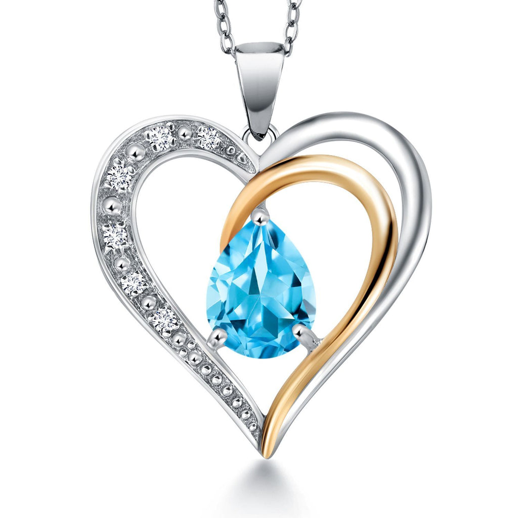 Swiss Blue Topaz_Pendant in 925 Sterling Silver and 10K Yellow Gold