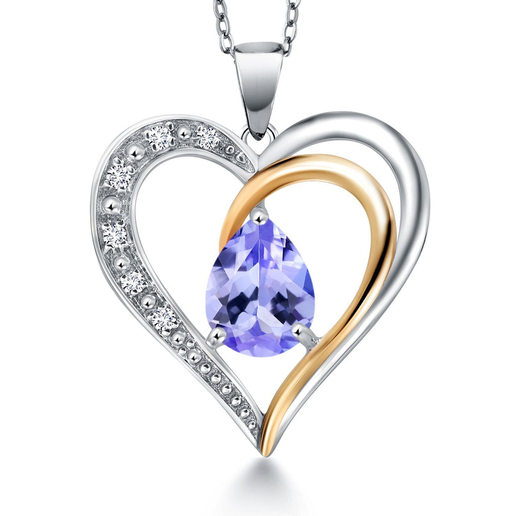 Gem Stone King Heart Shape Necklace For Women | Gemstone Birthstone and Lab Grown Diamond | 925 Sterling Silver and 10K Yellow Gold | 8X6MM Pear Shaped | Heart Pendant Necklace By Keren Hanan