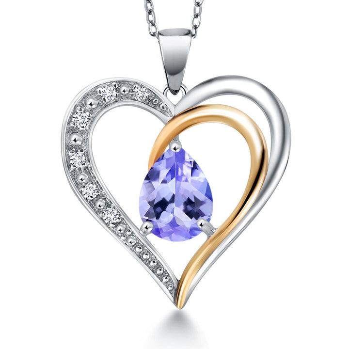Heart Shape Necklace For Women | Gemstone Birthstone and Lab Grown Diamond | 925 Sterling Silver and 10K Yellow Gold | 8X6MM Pear Shaped | Heart Pendant Necklace By Keren Hanan