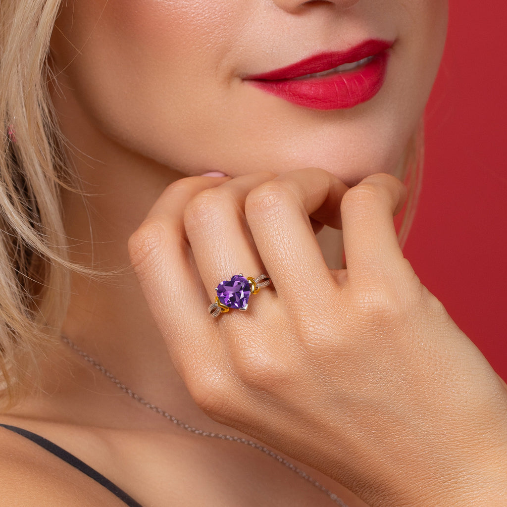 Amethyst - February_5_Ring in 925 Sterling Silver and 10K Yellow Gold