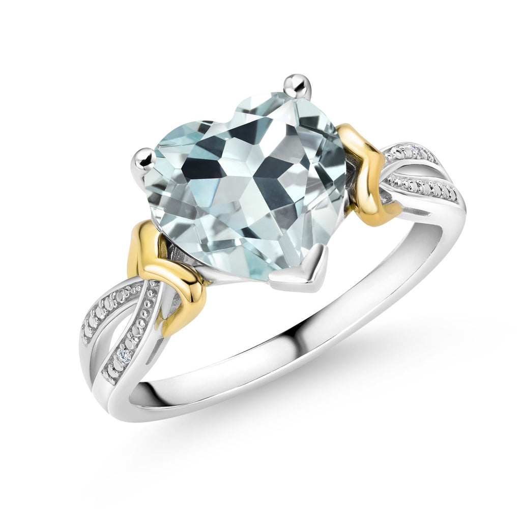 Created Aquamarine - March_6_Ring in 925 Sterling Silver and 10K Yellow Gold