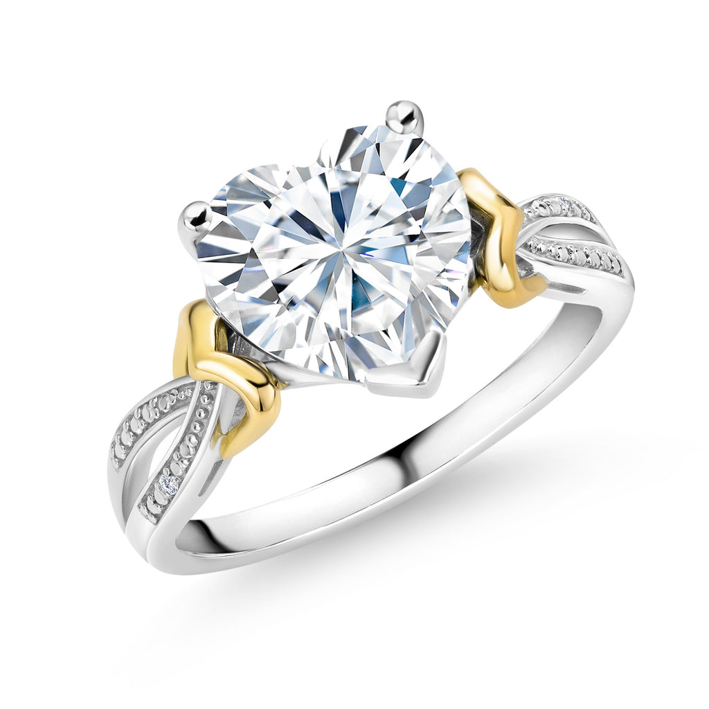 White Moissanite - April_8_Ring in 925 Sterling Silver and 10K Yellow Gold